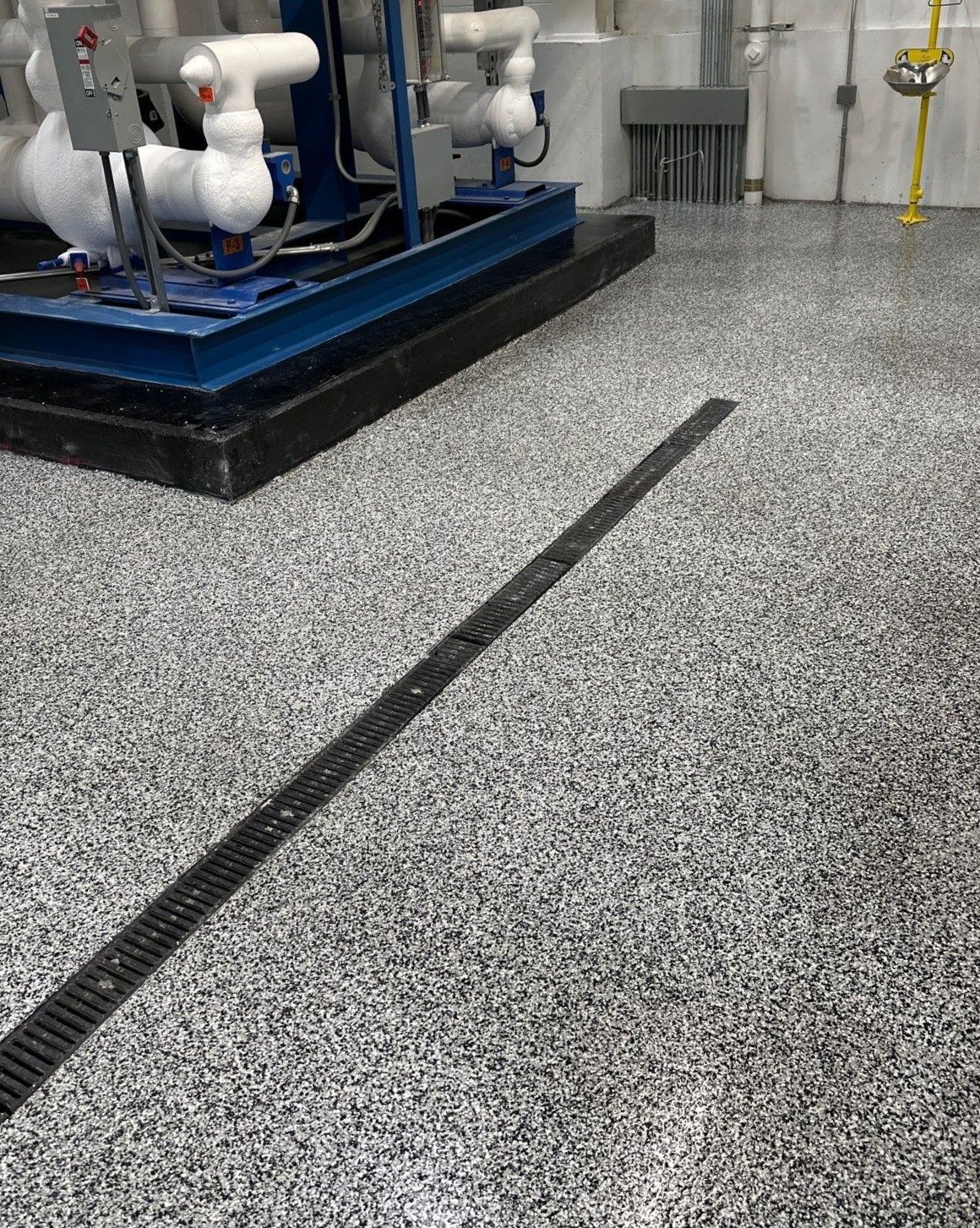 Interior of cold chain storage facility with full-flake epoxy floor