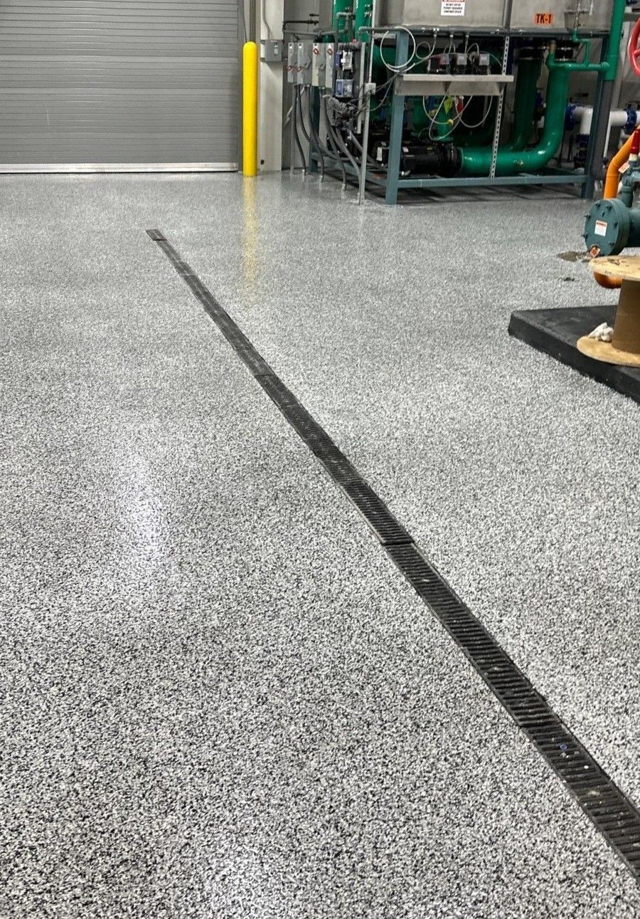 Interior of cold chain storage facility with full-flake epoxy floor