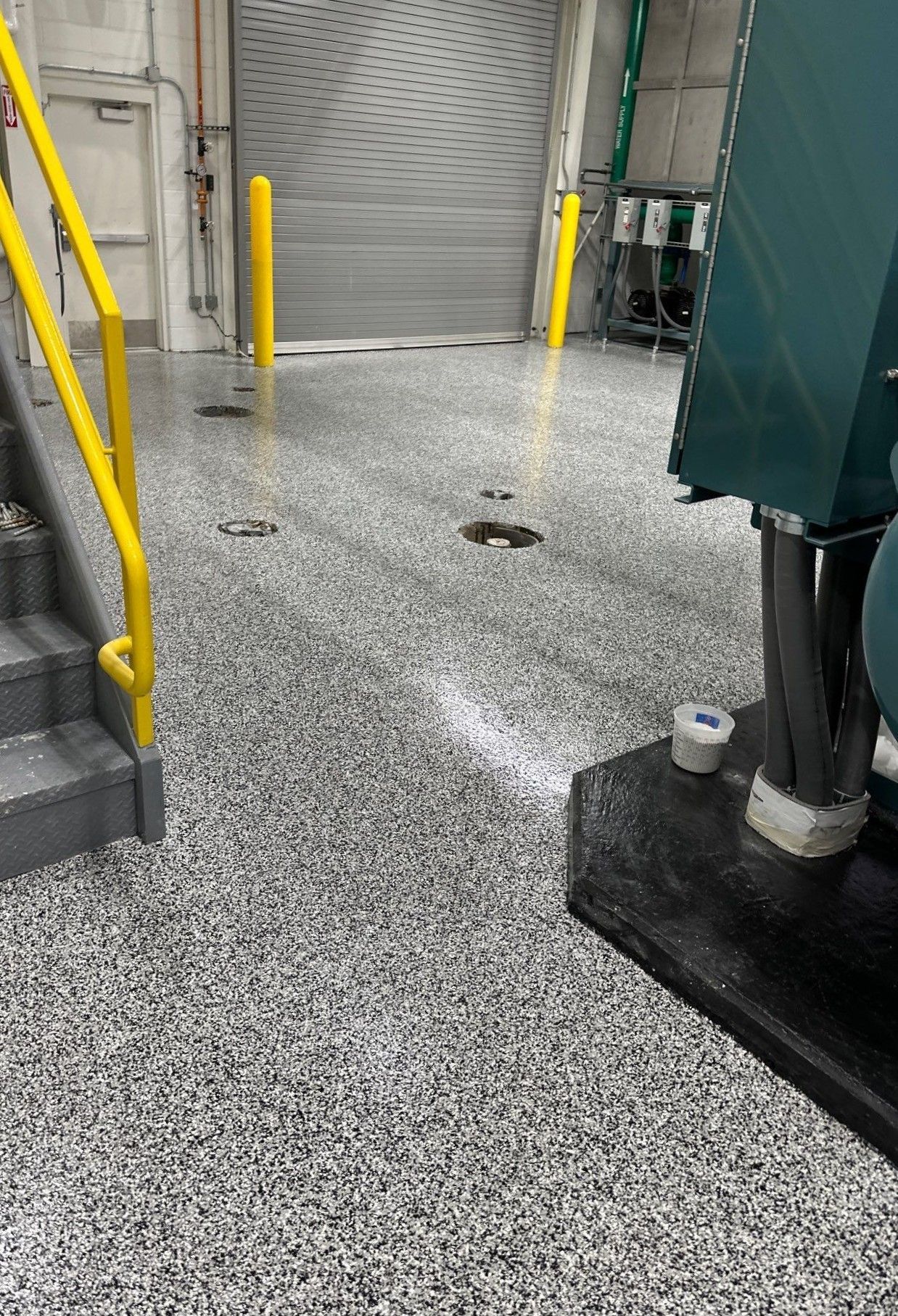 Interior of cold chain storage facility with full-flake epoxy floor