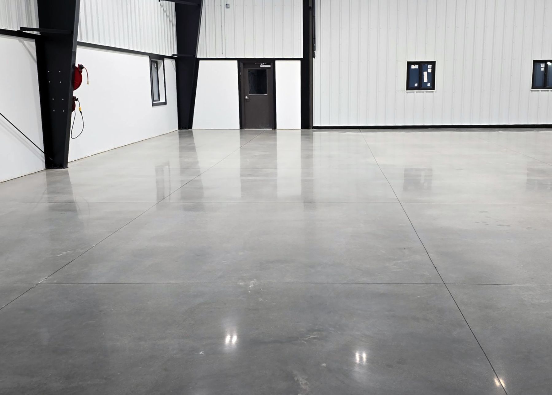 Aviation building interior with polished concrete floor
