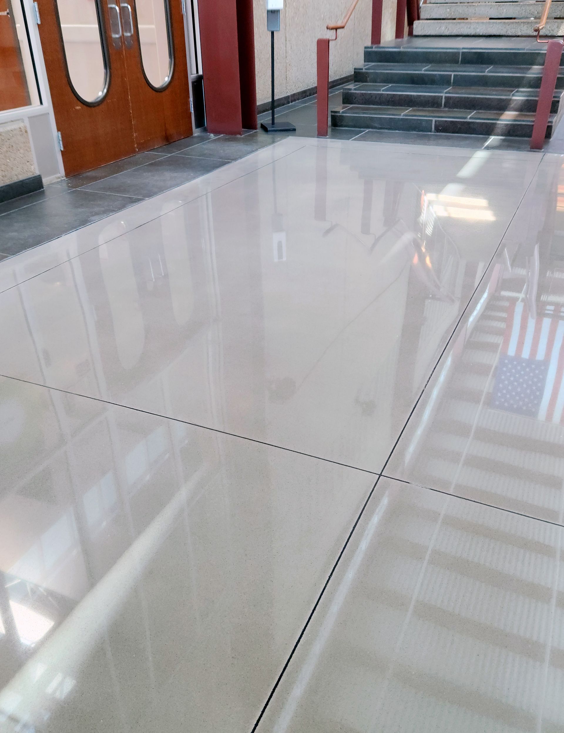 Interior of corporate office building with polished concrete floor