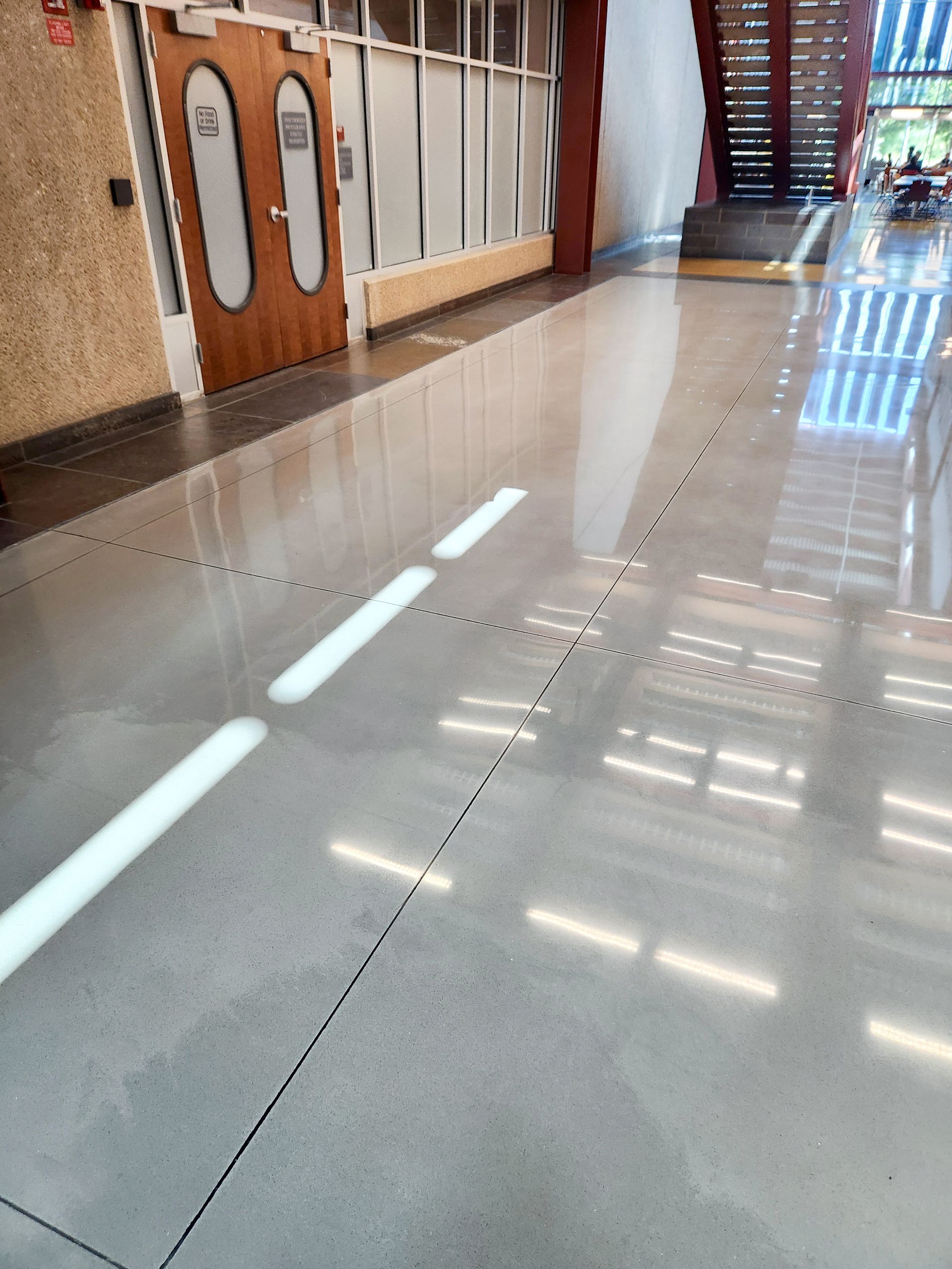 Interior of corporate office building with polished concrete floor