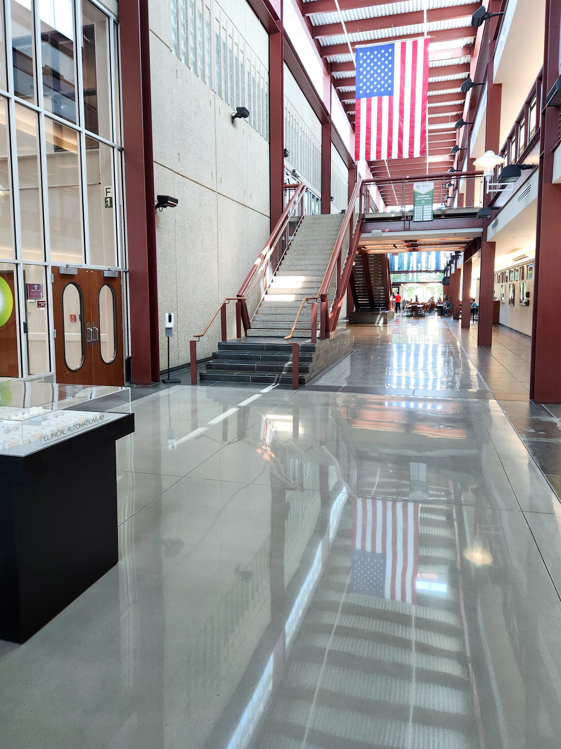 Interior of corporate office building with polished concrete floor