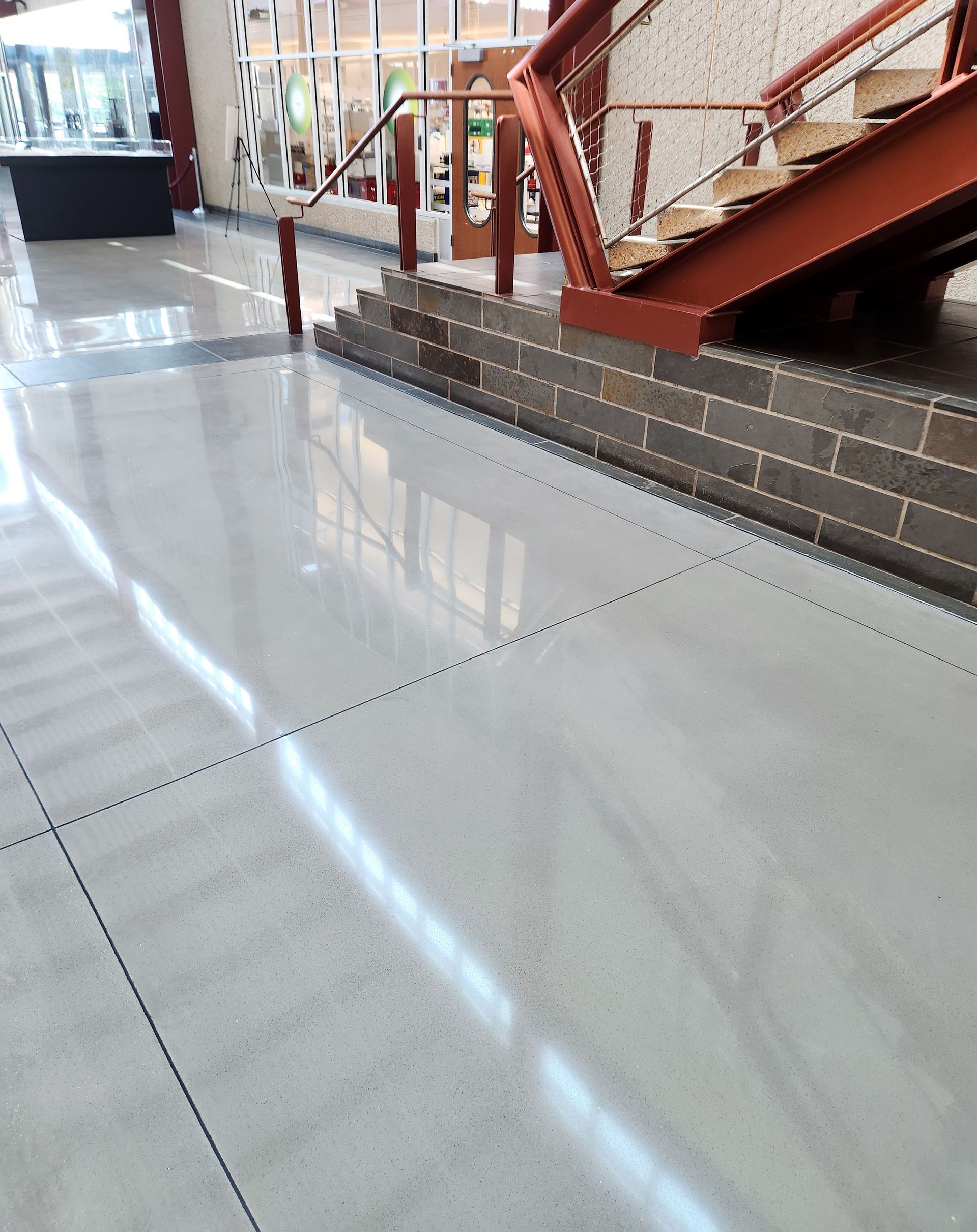 Interior of corporate office building with polished concrete floor