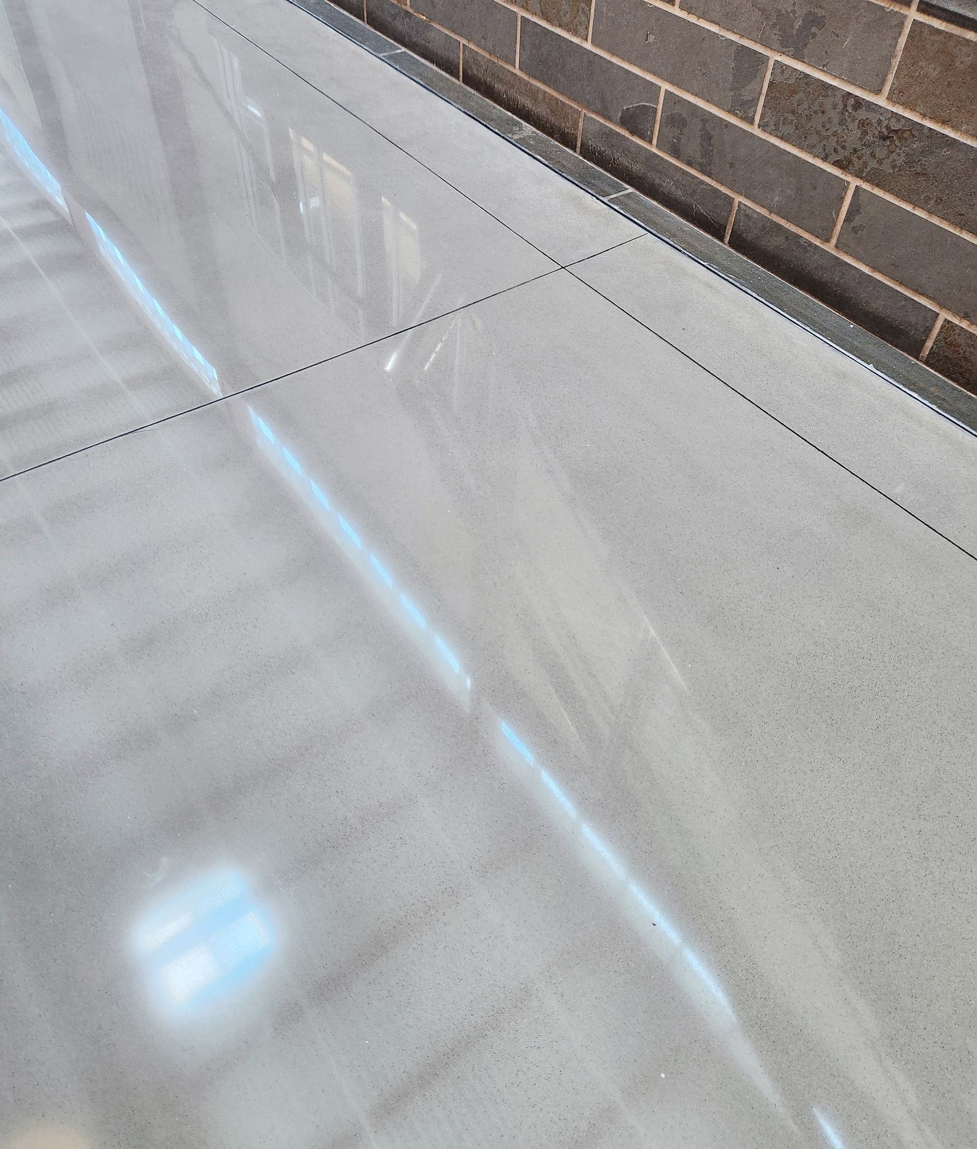 Interior of corporate office building with polished concrete floor