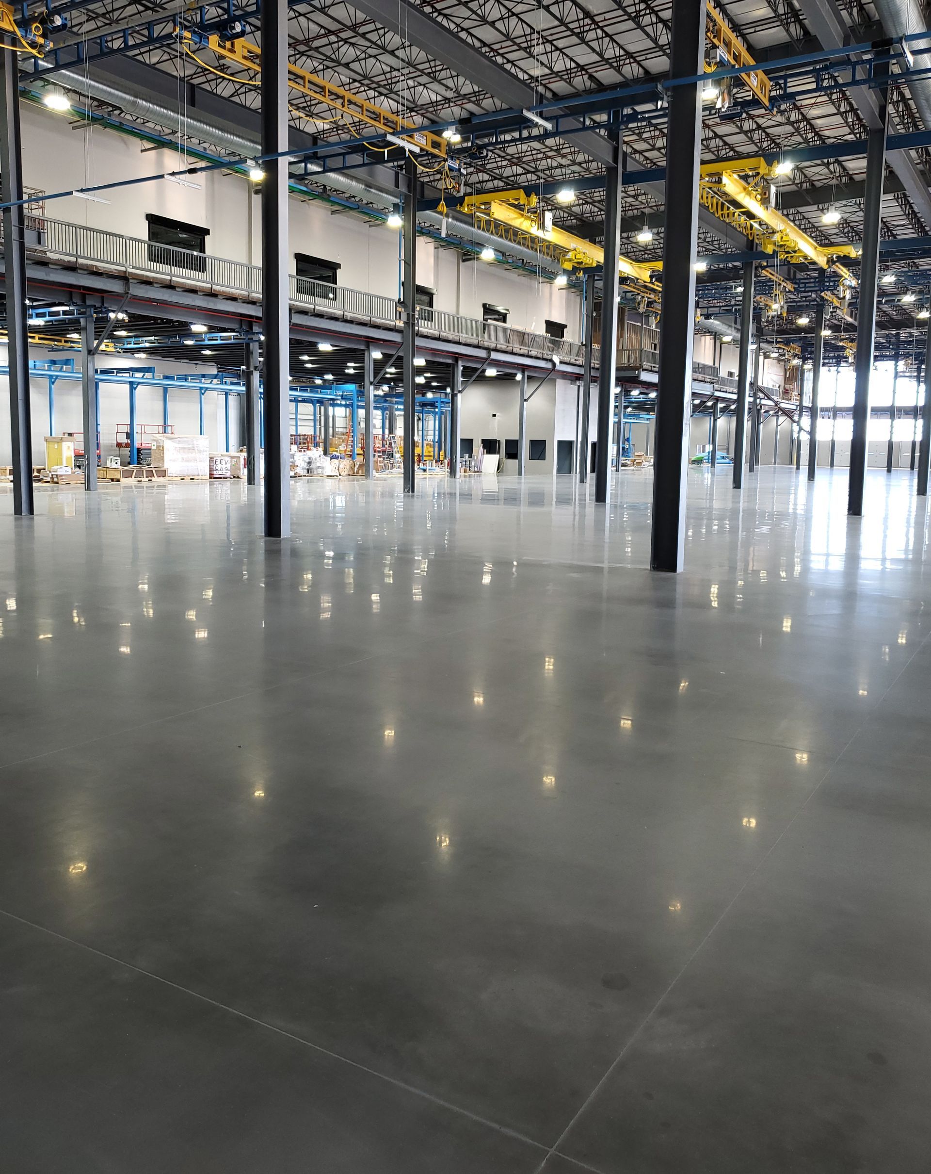 Warehouse interior with polished concrete floor