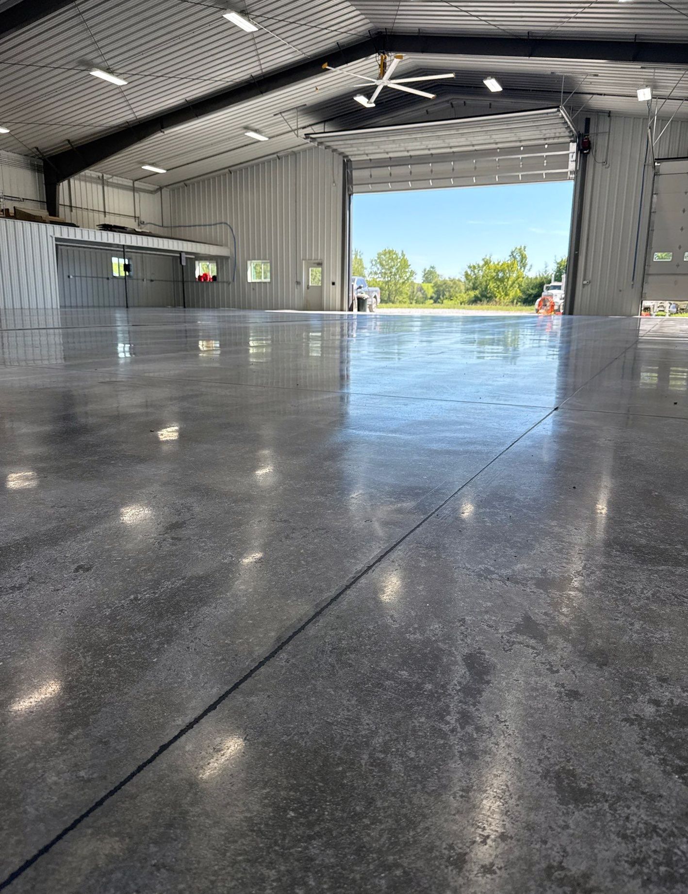 Shop interior with sealed concrete floor