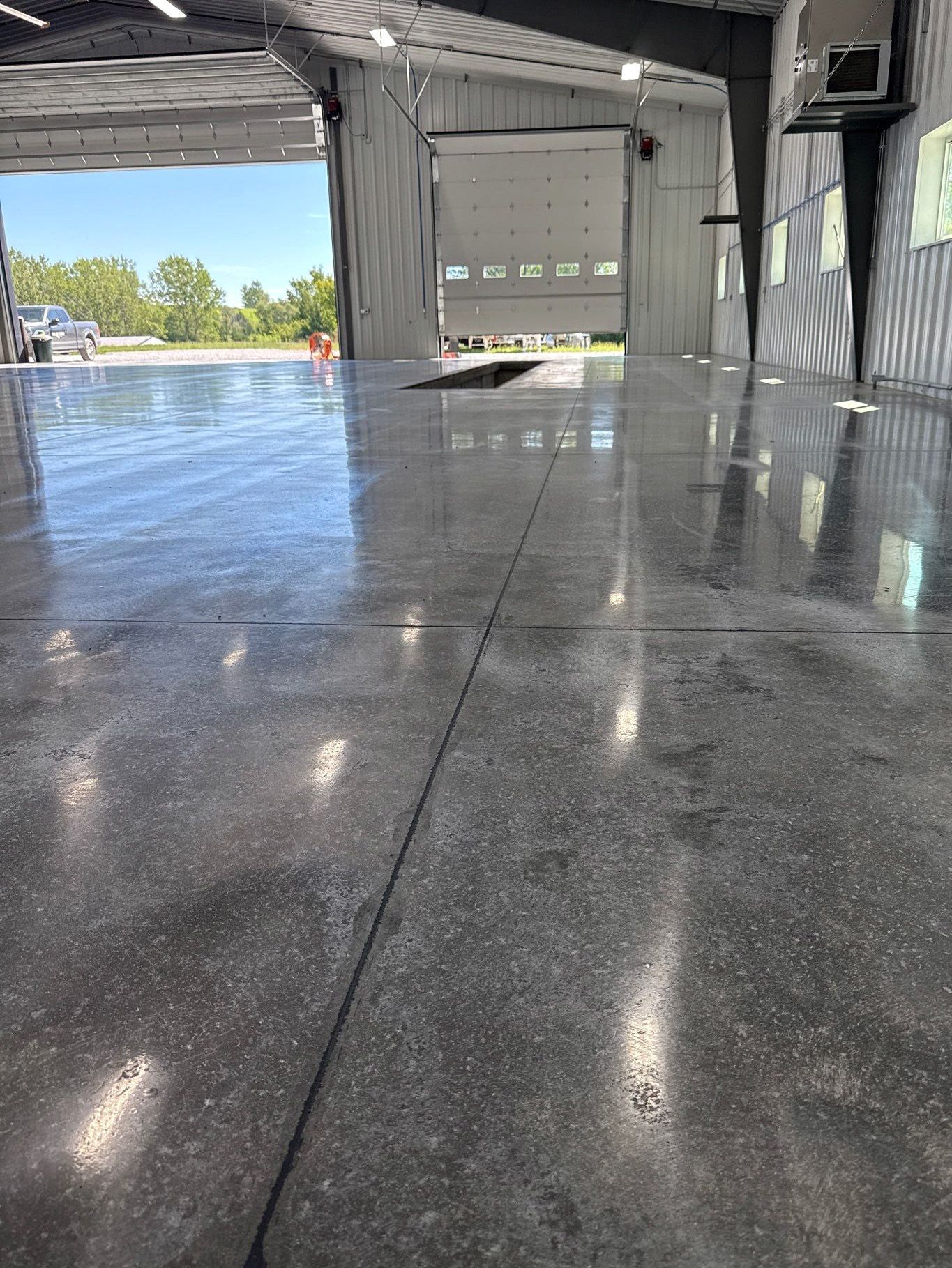Shop interior with sealed concrete floor