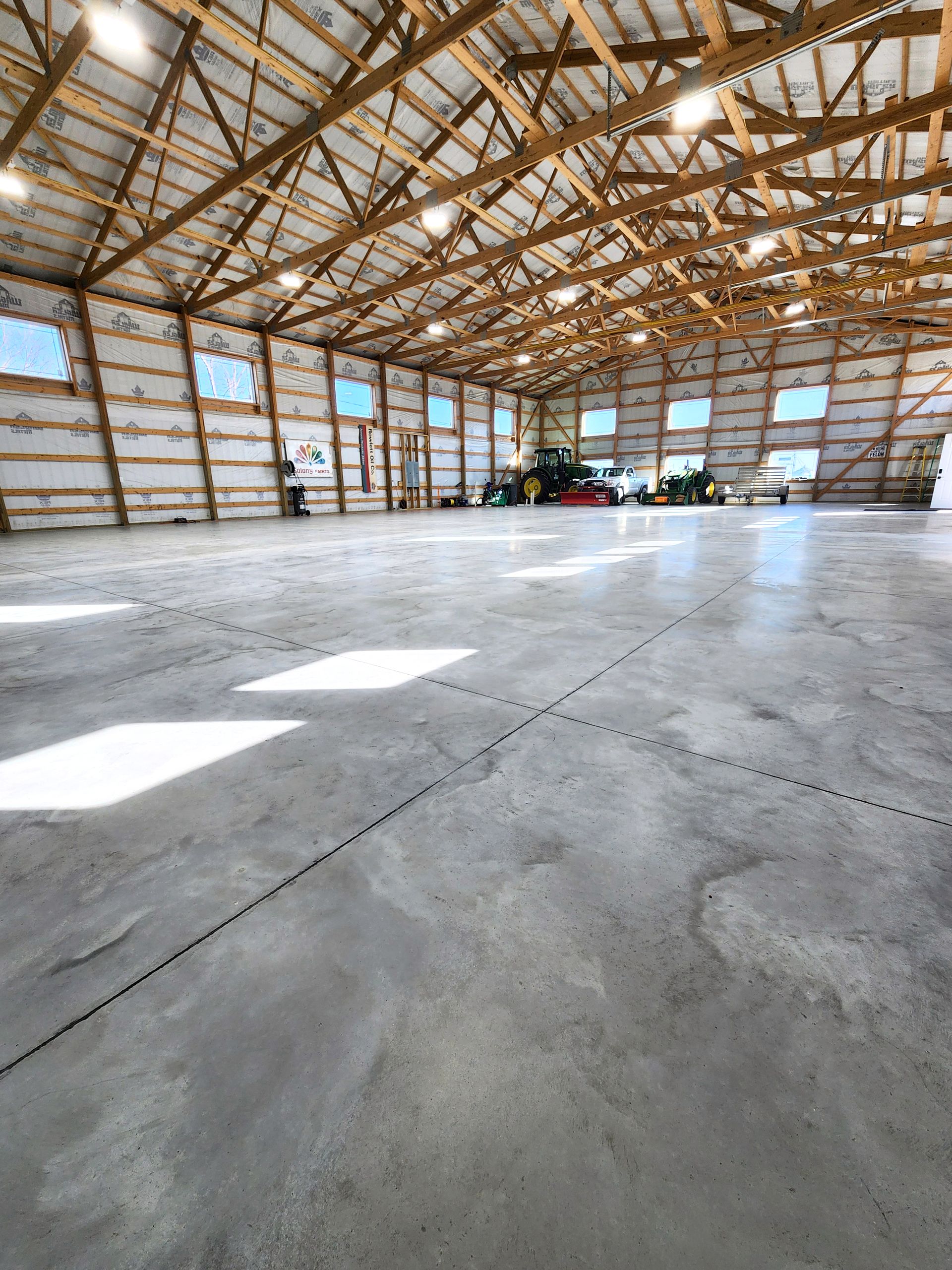 Shop interior with sealed concrete floor