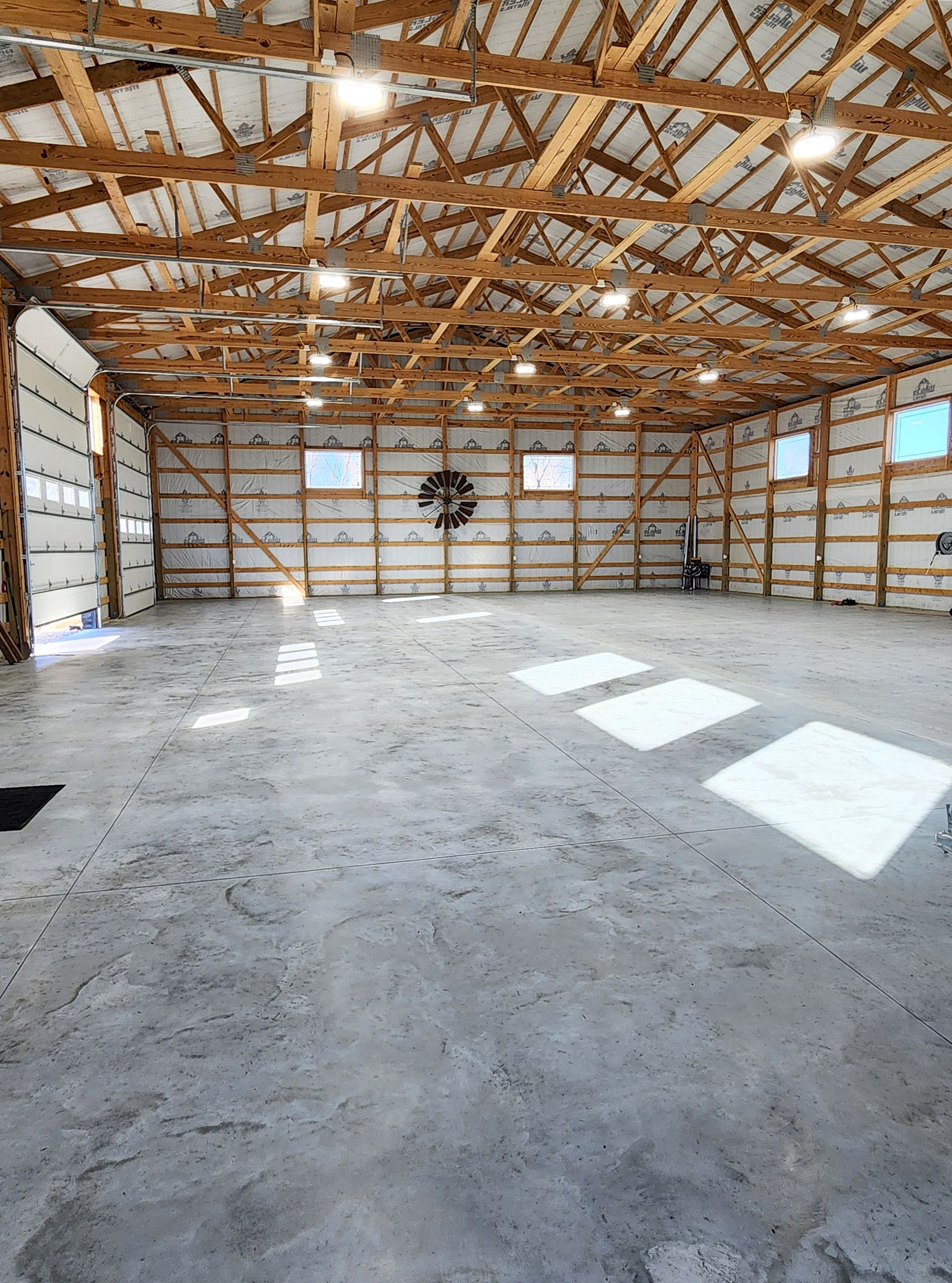 Shop interior with sealed concrete floor