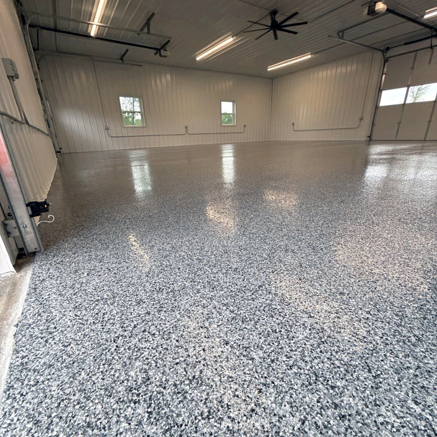Shop floor in northwest Missouri with full-flake epoxy coating
