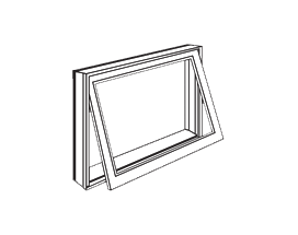 A black and white drawing of a window with the glass open.