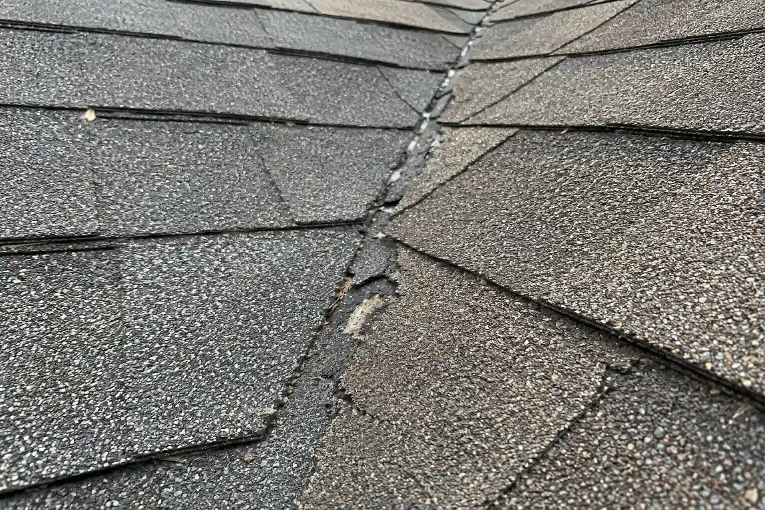 Thinning shingles along the center of a roof valley