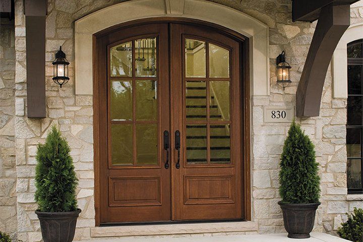 front door with windows