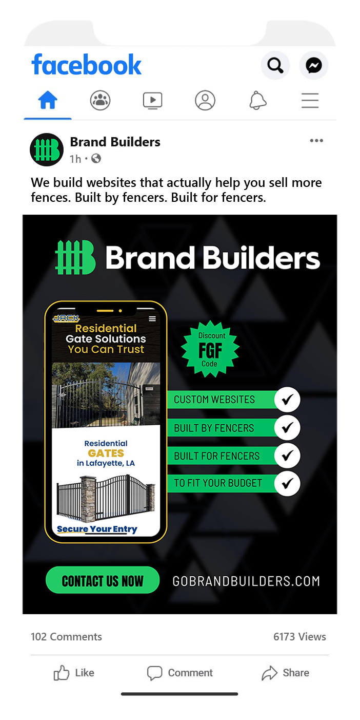 Facebook post by Brand Builders advertising custom apparel design services in green and black.