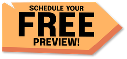 Orange arrow banner reading “Schedule your FREE preview!”