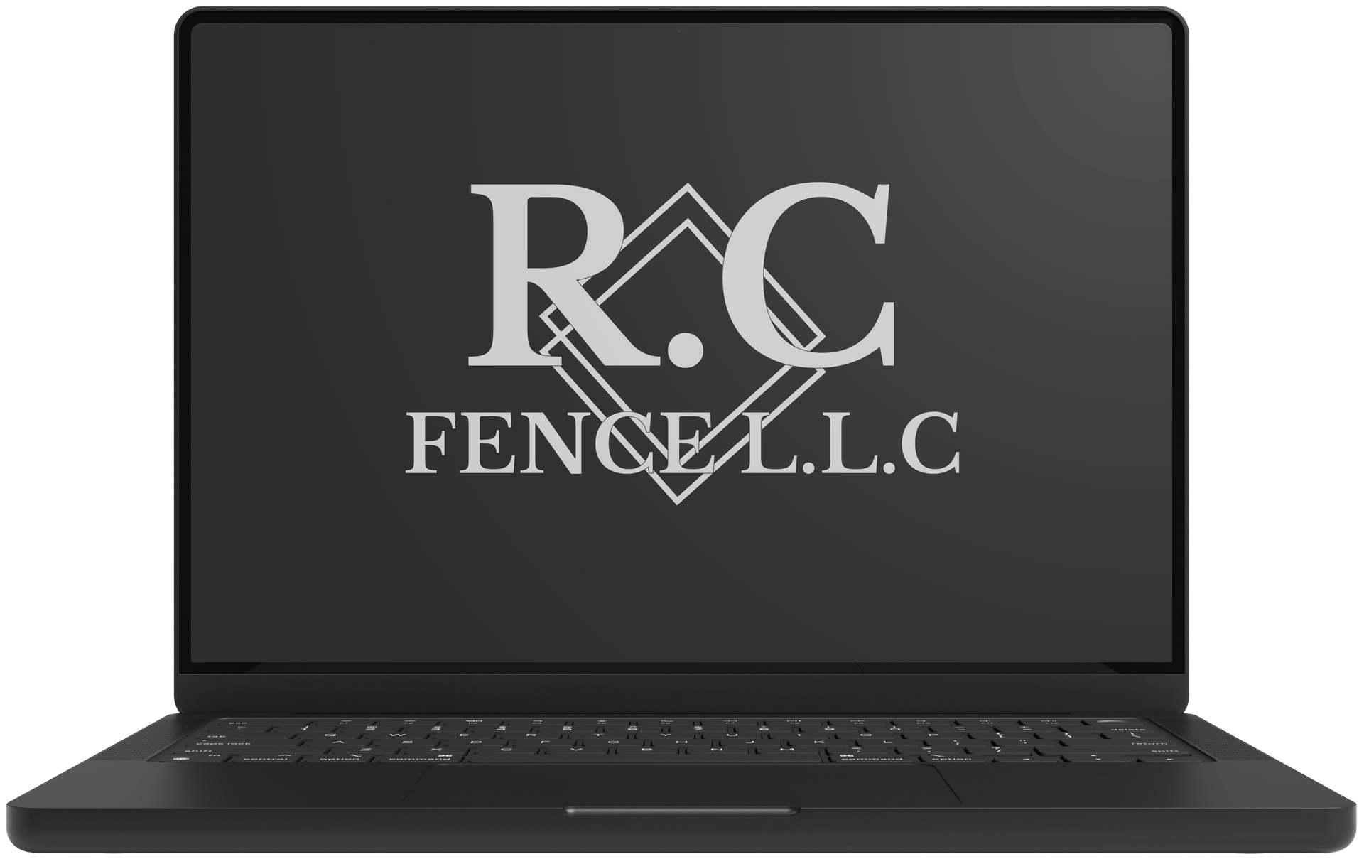 Black laptop with “R&C Fence LLC” logo on the screen