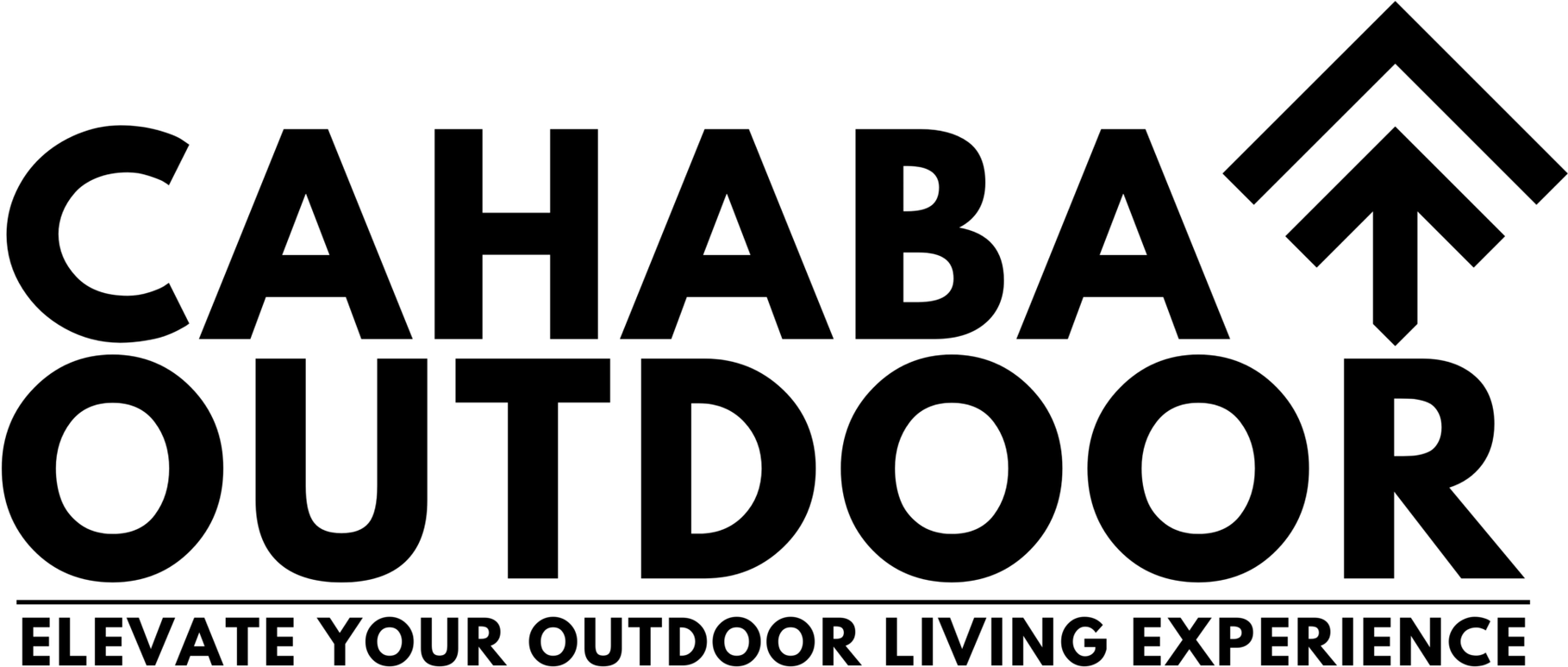 CAHABA OUTDOOR logo with black text and an upward chevron above the slogan “ELEVATE YOUR OUTDOOR LIVING EXPERIENCE”