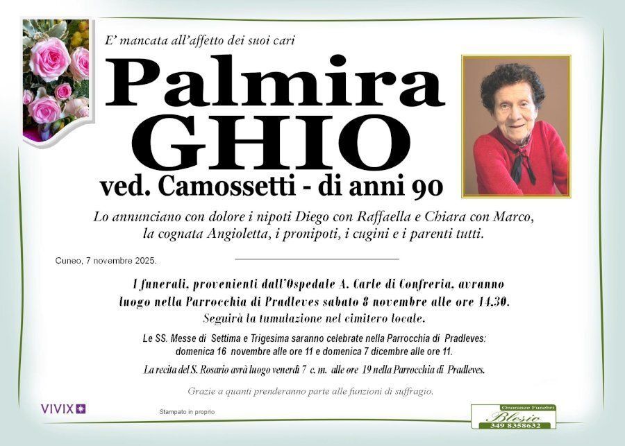 necrologio GHIO Palmira ved. Camossetti