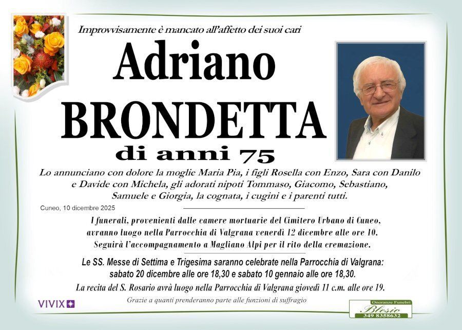 necrologio BRONDETTA Adriano