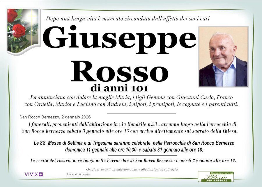 necrologio ROSSO Giuseppe