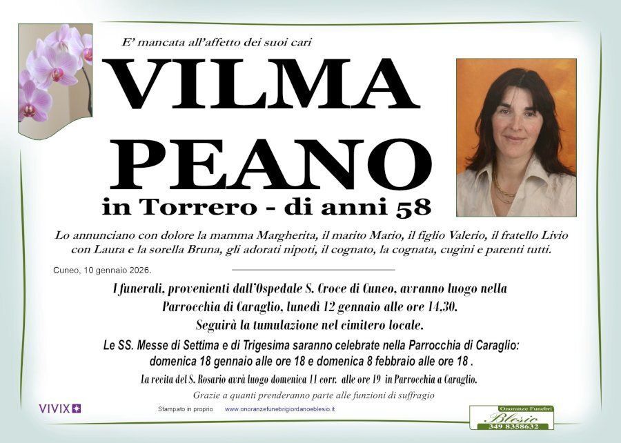 necrologio PEANO Vilma in Torrero