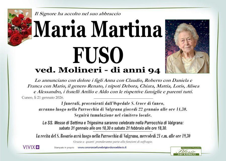 necrologio FUSO Maria Martina ved. Molineri