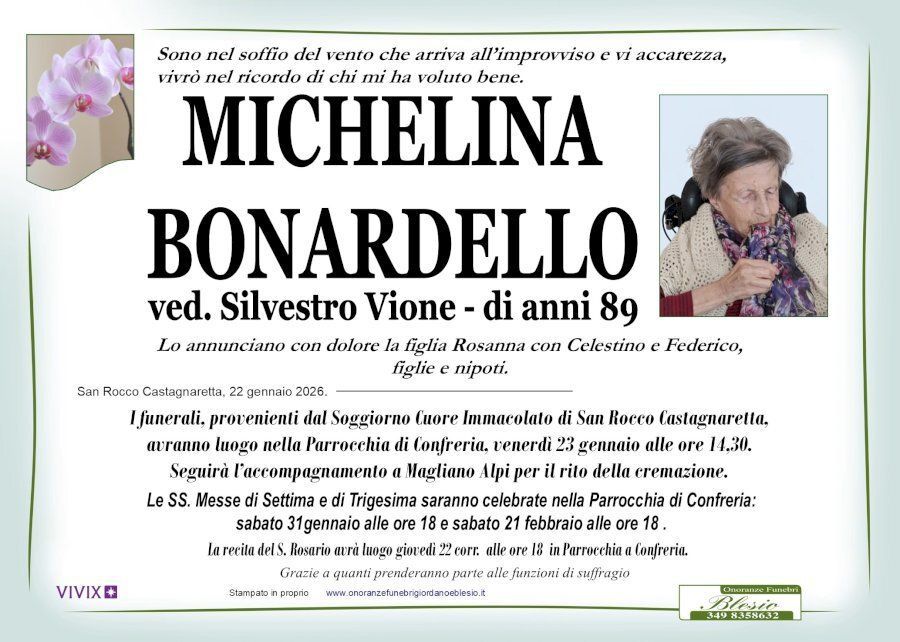 necrologio BONARDELLO Michelina ved. Silvestro Vione
