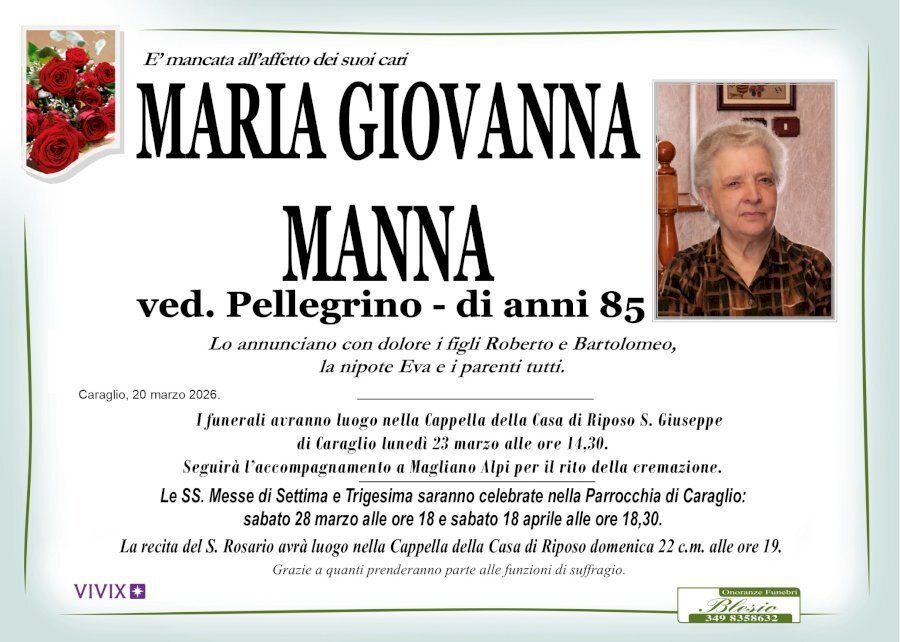 necrologio MANNA Maria Giovanna ved. Pellegrino