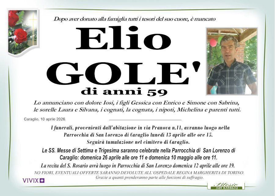 necrologio GOLE' Elio