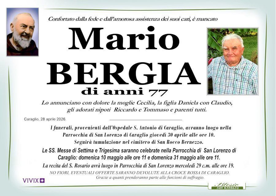 necrologio BERGIA Mario