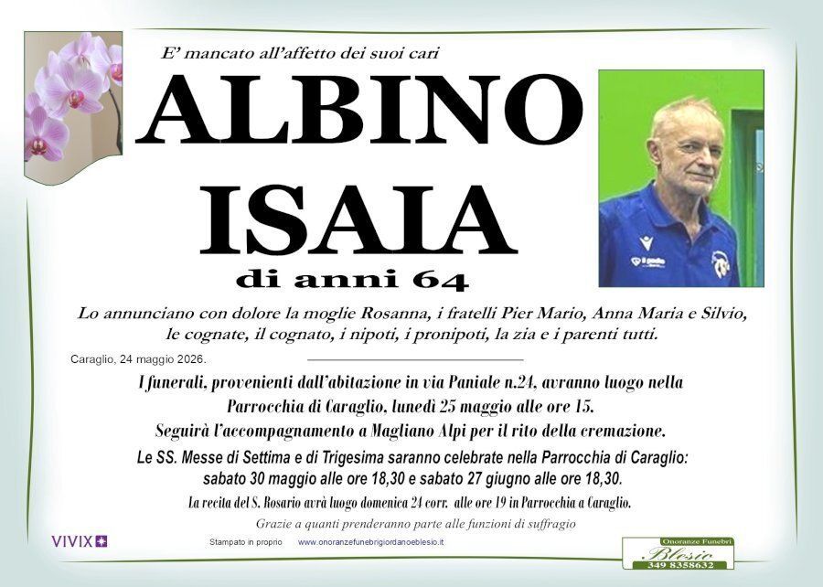 necrologio ISAIA Albino