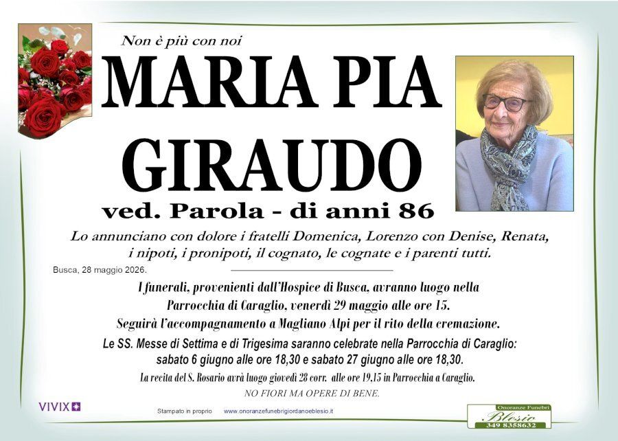 necrologio GIRAUDO Maria Pia ved. Parola