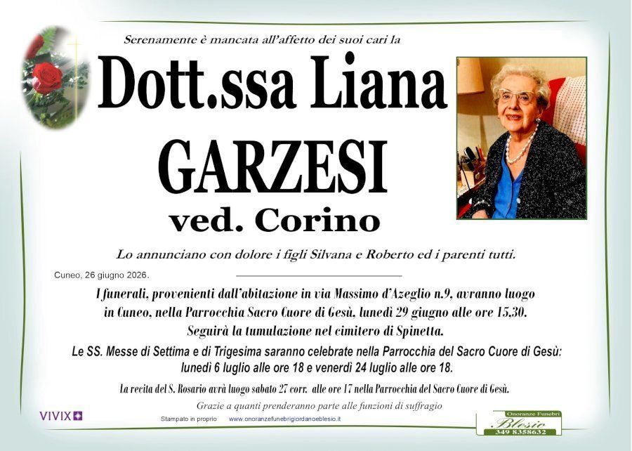necrologio GARZESI Liana ved. Corino