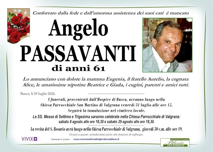 necrologio PASSAVANTI Angelo