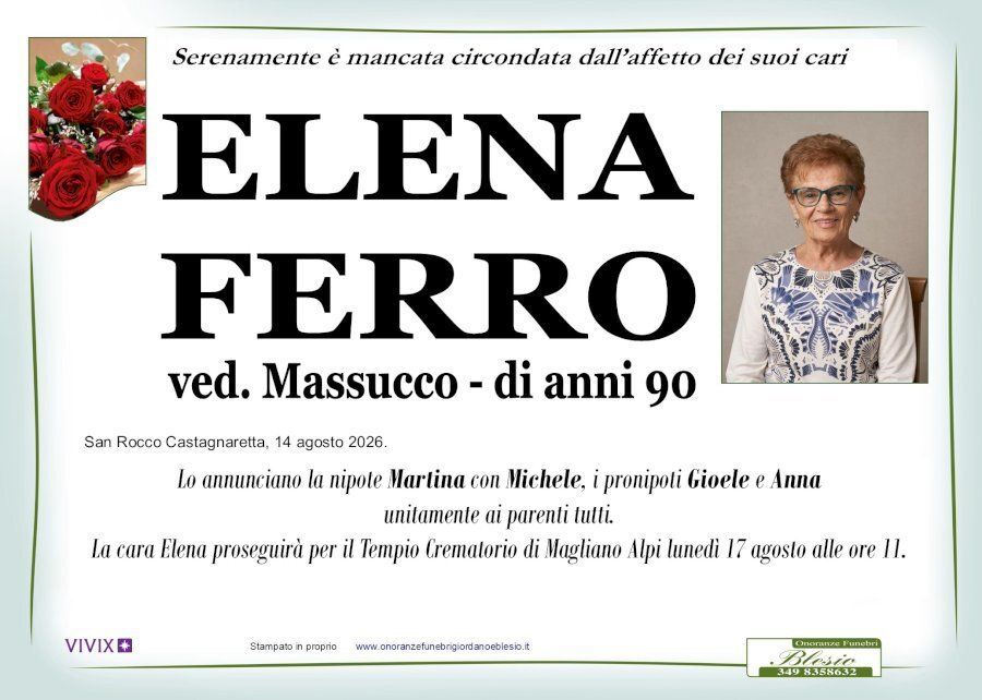 necrologio FERRO Elena ved. Massucco