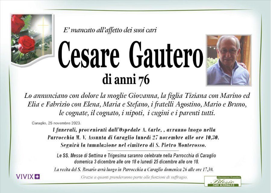 necrologio GAUTERO Cesare