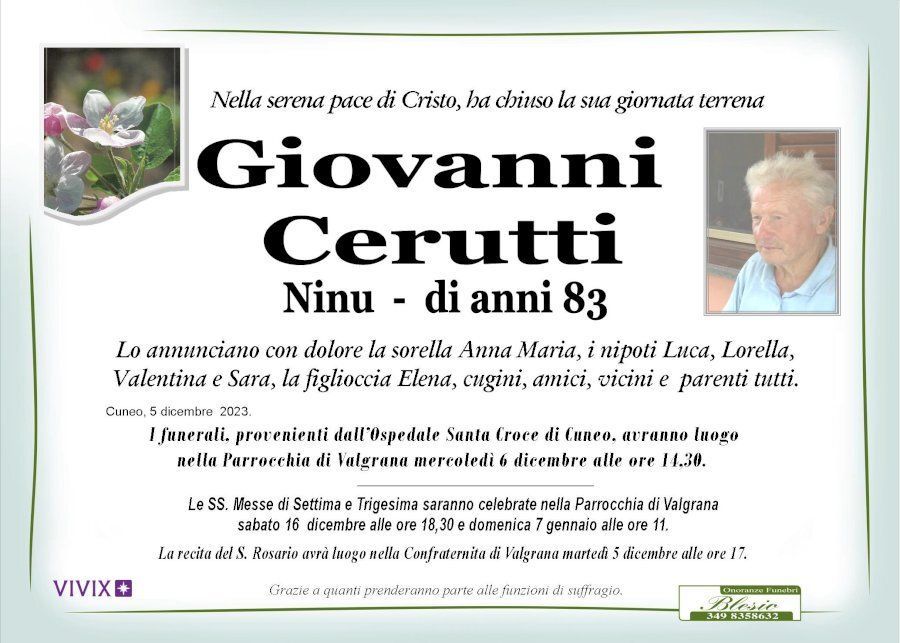 necrologio CERUTTI Giovanni