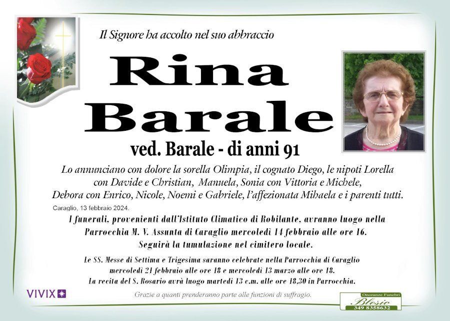 necrologio BARALE Rina ved. Barale