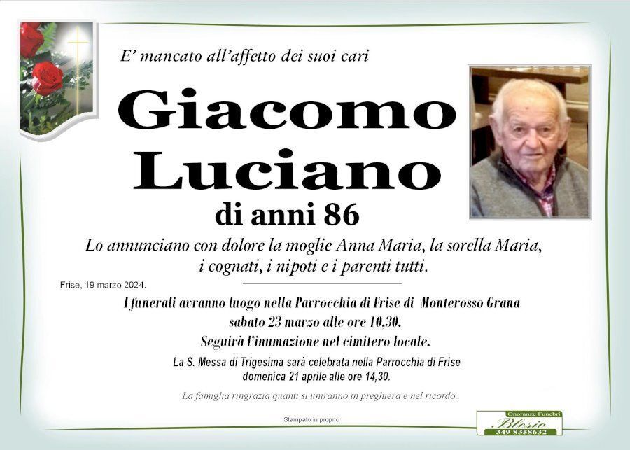 necrologio LUCIANO Giacomo