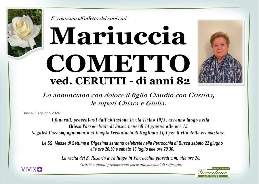 necrologio COMETTO Mariuccia ved. Cerutti