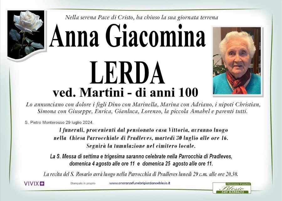 necrologio LERDA Anna Giacomina ved. Martini