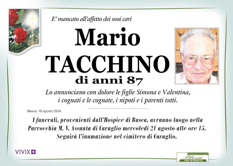 necrologio TACCHINO Mario