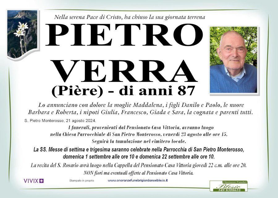 necrologio VERRA Pietro