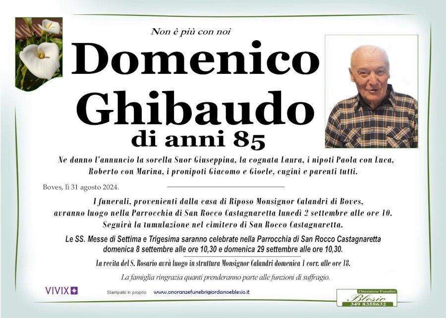 necrologio GHIBAUDO Domenico