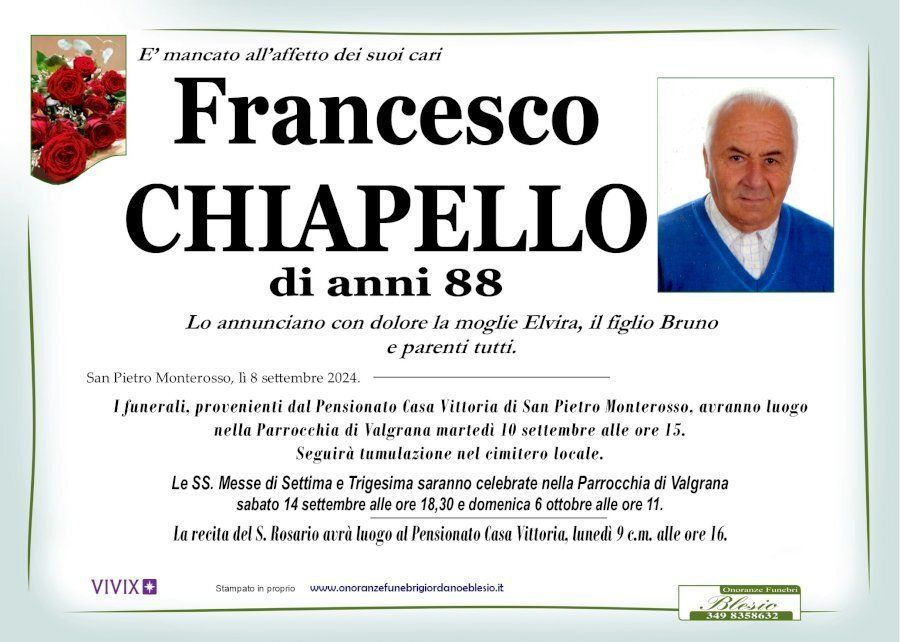 necrologio CHIAPELLO Francesco