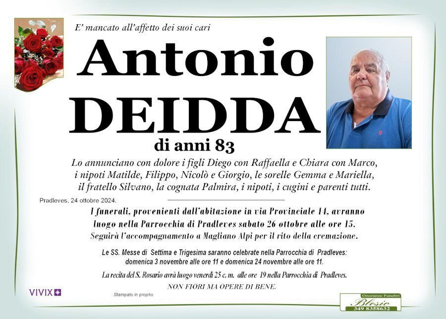 necrologio DEIDDA Antonio
