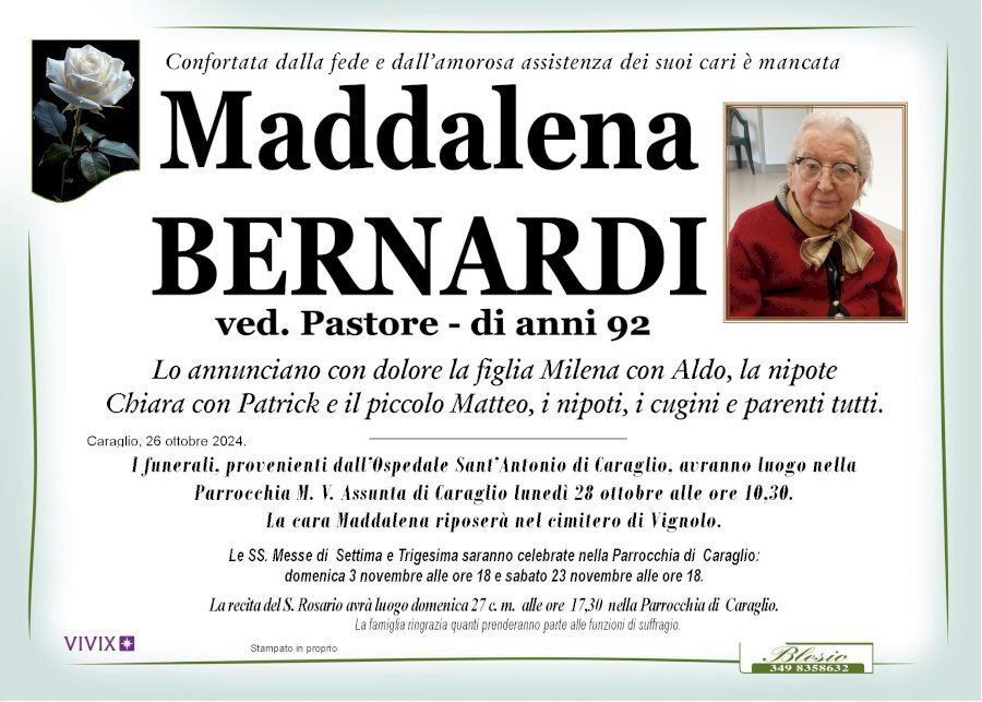 necrologio BERNARDI Maddalena ved. Pastore