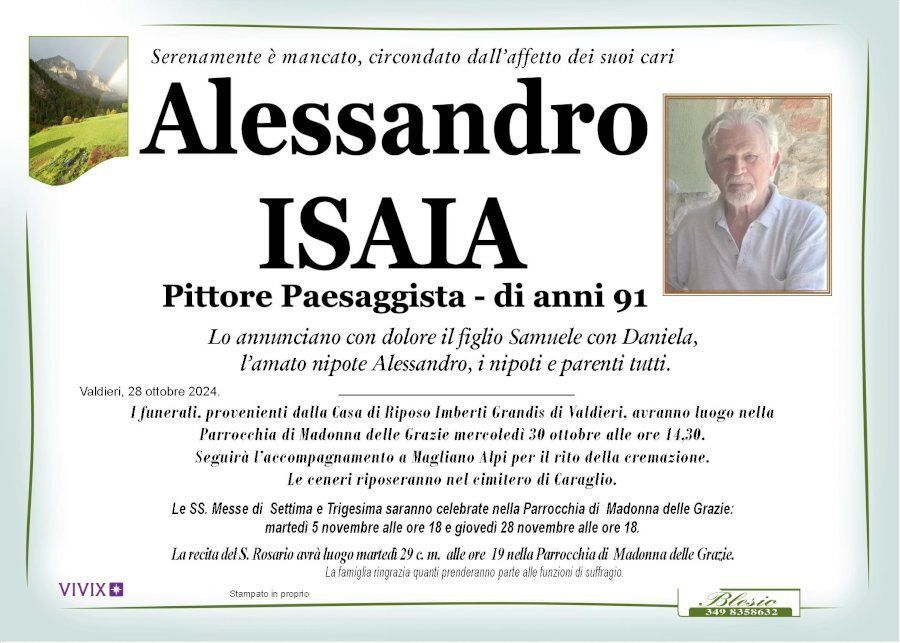 necrologio ISAIA Alessandro