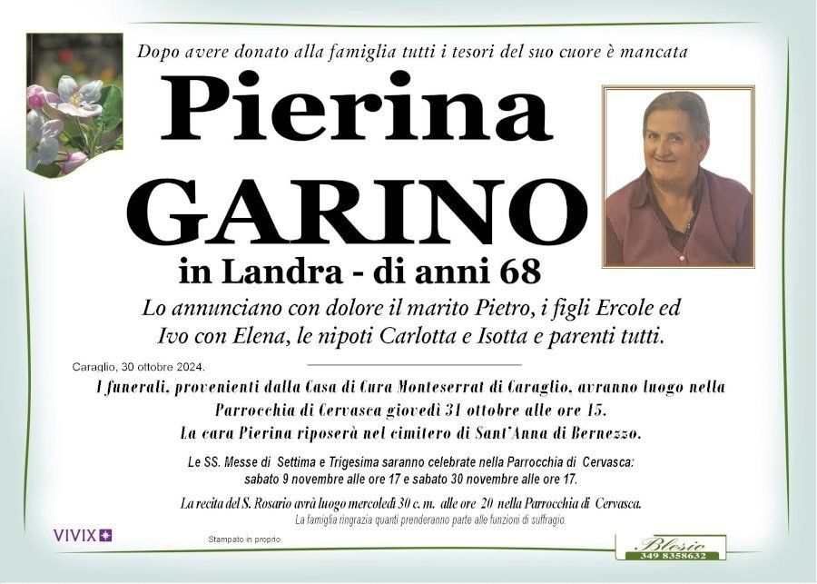 necrologio GARINO Pierina in Landra